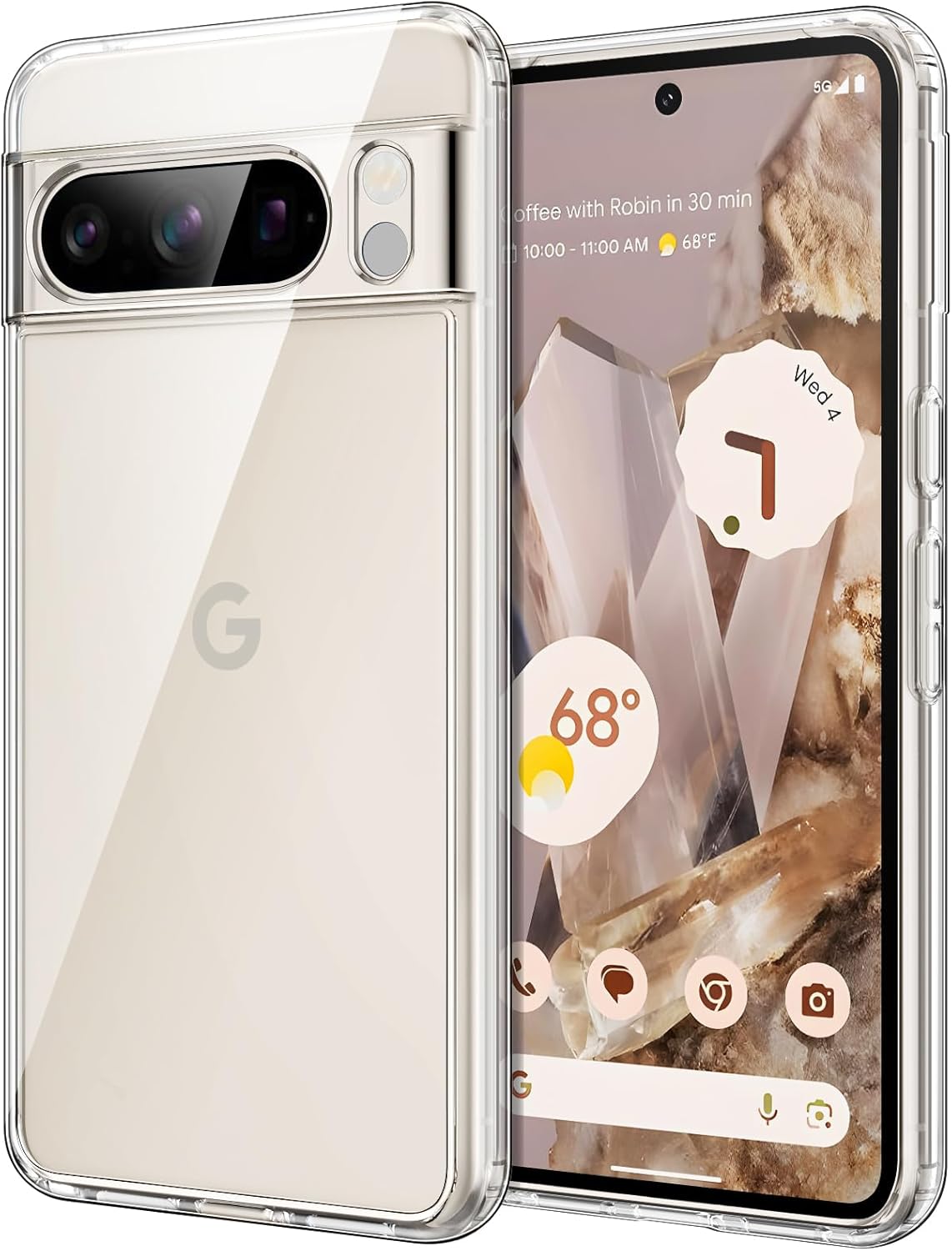 Google Pixel 8 Pro 6.7-Inch 2023, Non-Yellowing Shockproof Bumper Protective Phone Cover, Anti-Scratch Hard PC Back (Clear)