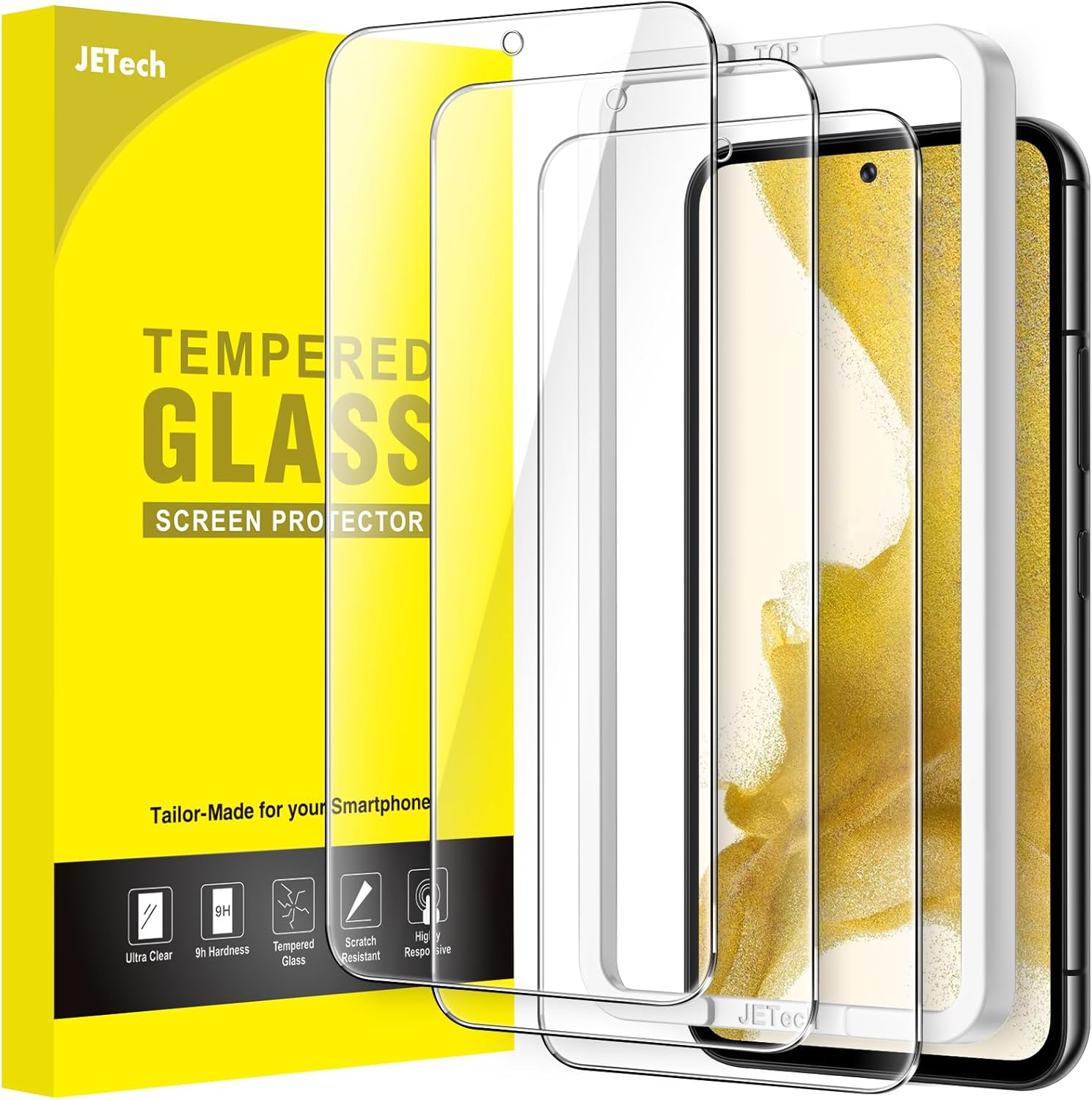 Samsung Galaxy S22 5G 6.1-Inch, Tempered Glass Film with Easy Installation Tool, Fingerprint ID Compatible, HD Clear