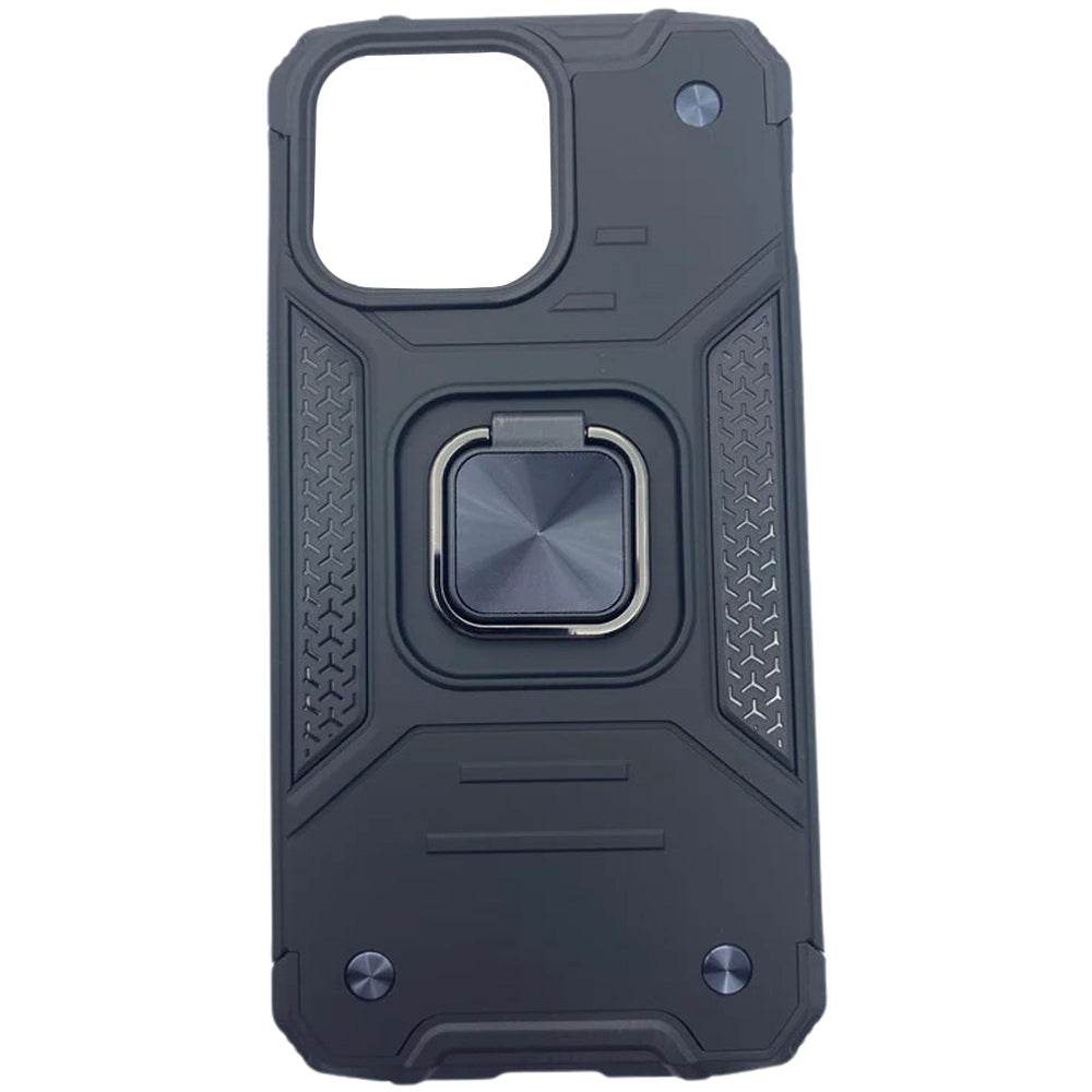 iPhone 14 Plus Armor-X Black Defender Case with Metal Ring Holder – Rugged Protection & Functional Design