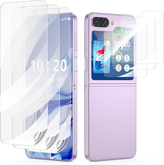 Samsung Galaxy Z Flip 6 / Galaxy Z Flip 5 Screen Protector, 3 pcs Inner Screen Flexible Film + 3 pcs Tempered Glass Back Screen Protector for Galaxy Z Flip 5/6 5G, HD Bubble Free, Anti Scratch