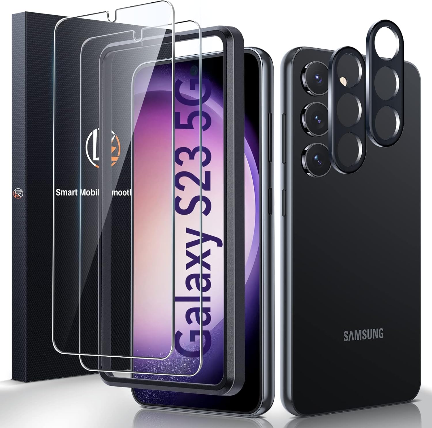 Samsung Galaxy S23 Screen Protector, Tempered Glass with 2 Pack Camera Lens Protector, HD Screen, Anti-Shatter, Anti Scratch Bubble Free, Case-Friendly