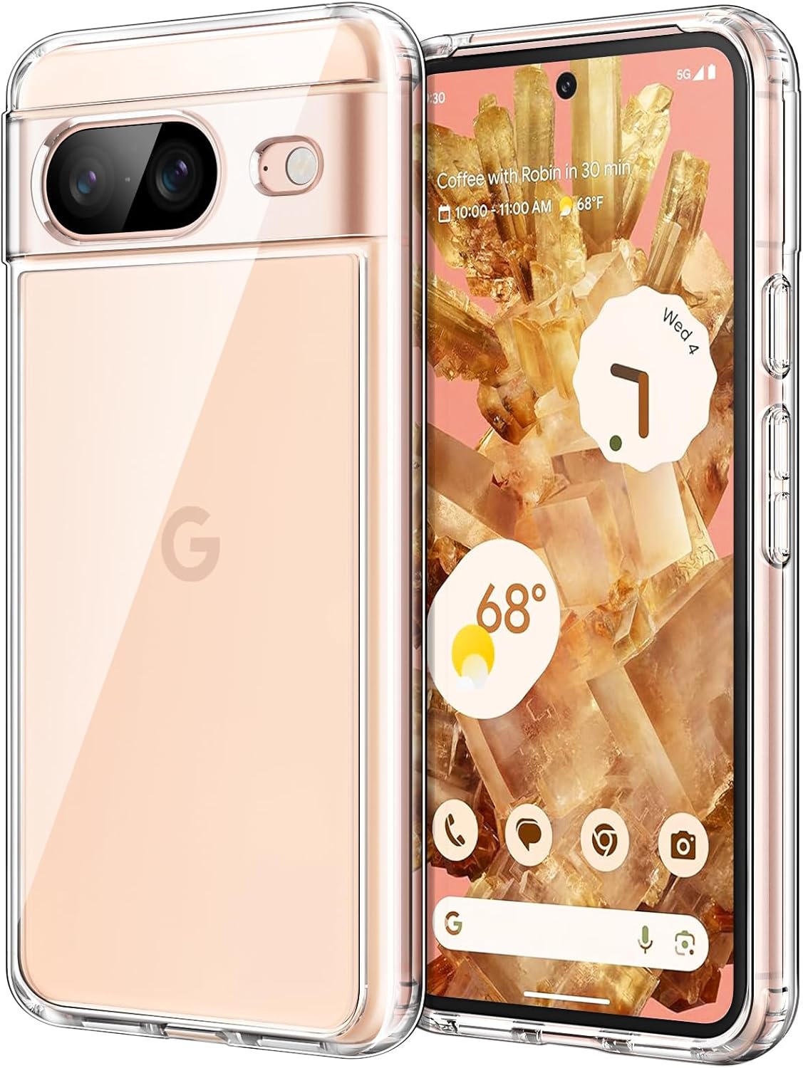 Google Pixel 8 6.2-Inch 2023, Non-Yellowing Shockproof Bumper Protective Phone Cover, Anti-Scratch Hard PC Back (Clear)