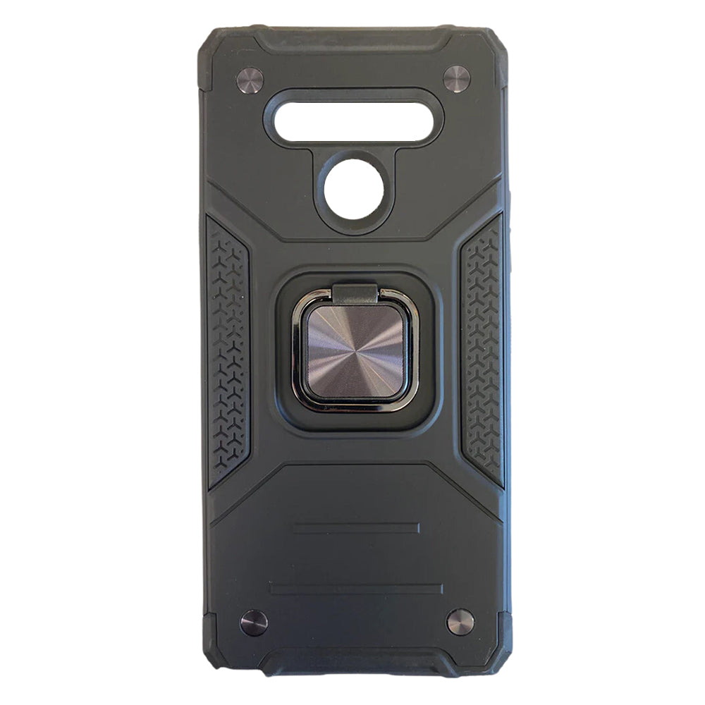 Black Dual-Layer Armor Case with Ring Holder for LG Stylo 6 – Rugged Protective Cover