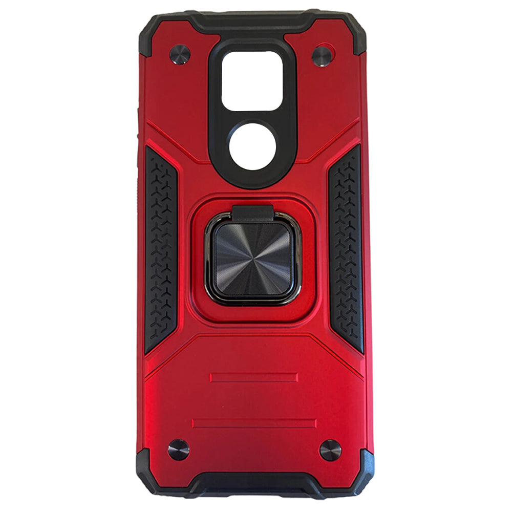 Moto G Play 2021 Red Dual-Layer Armor Case with Ring Holder – Rugged Protective Cover