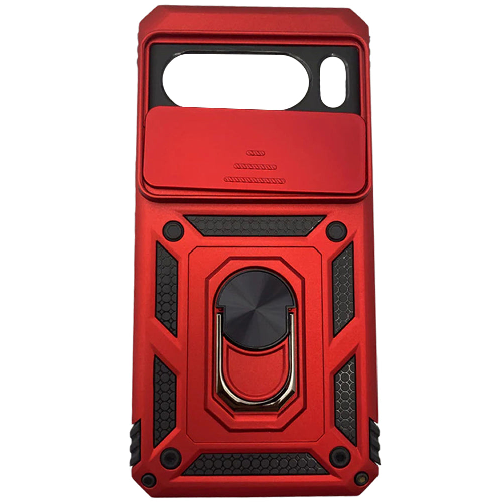 Red Armor Protective Case with Ring Holder and Slide Cover for Google Pixel 6 – Rugged Protection & Functional Design
