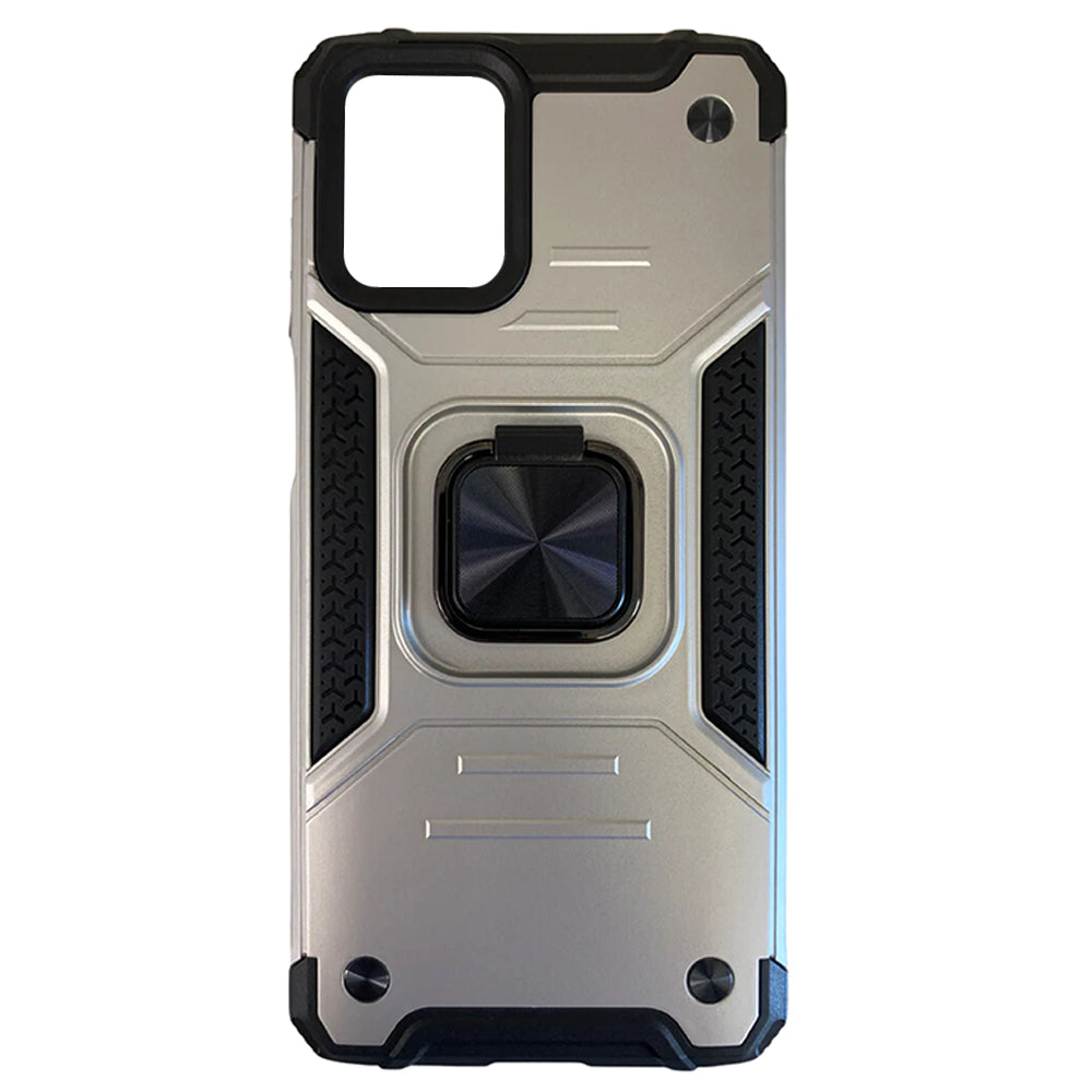 Silver Armor Hybrid Case with Ring Kickstand for Moto G Power 2023 – Rugged Protective Cover