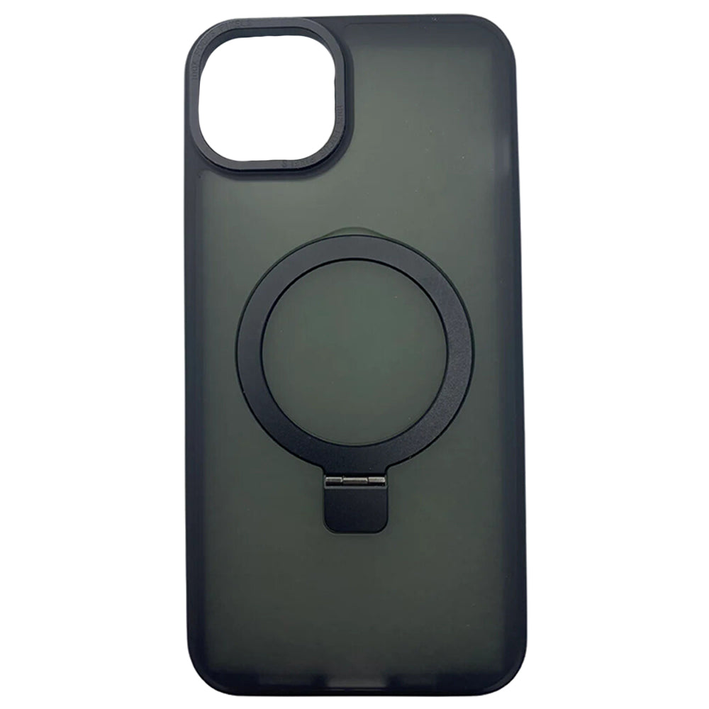 iPhone 15 Plus Case with Magnetic Ring Holder – Matte Black Rugged Protective Cover